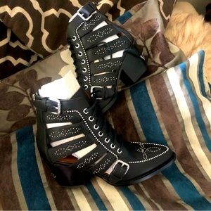 Beautiful Coach ankle western style boots with silver beads and cut out style